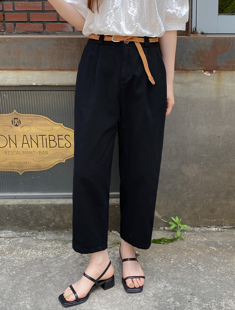 [EVELLET] Kriti 背部飾帶半寬鬆版型棉質長褲（腰帶套裝）