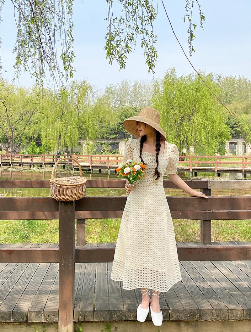 [EVELLET] 賣T卹印花花朵方形長洋裝