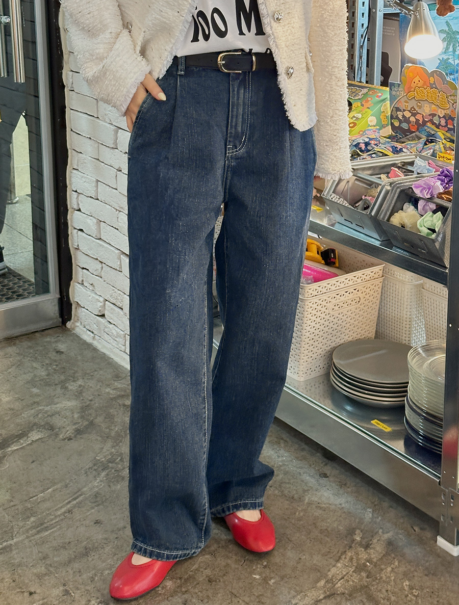 Siane 褶皺寬長牛仔褲