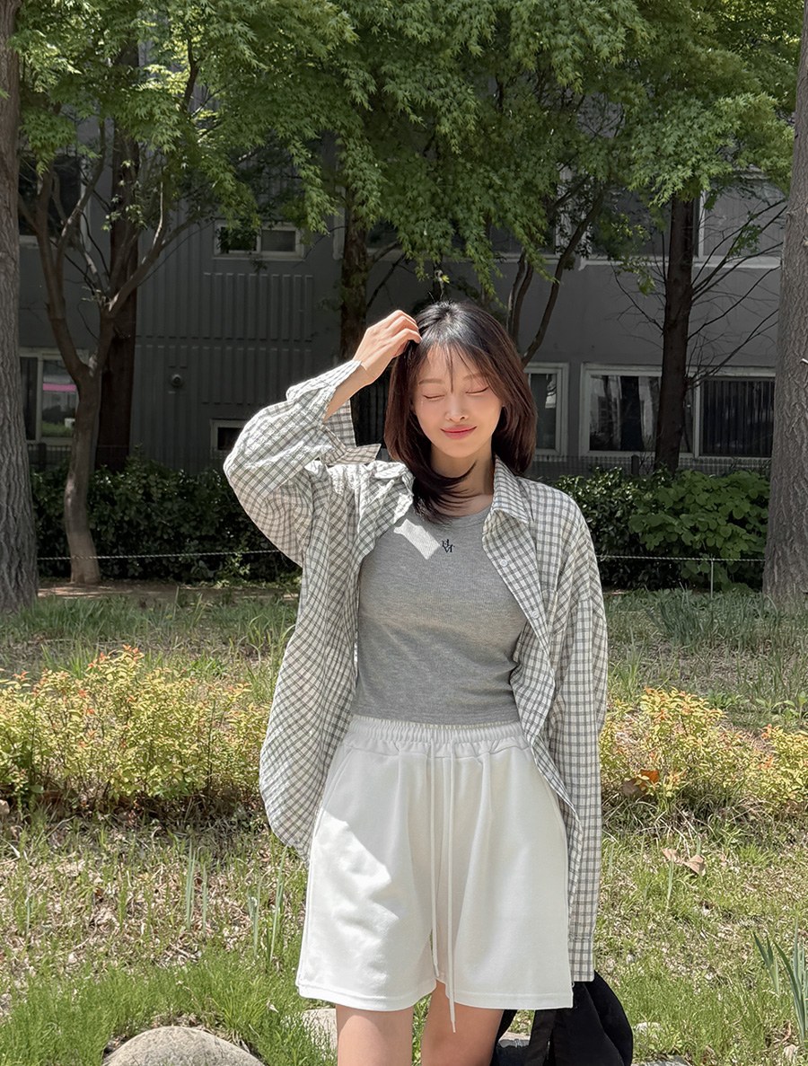 Bontia 亞麻格紋不對稱大衣