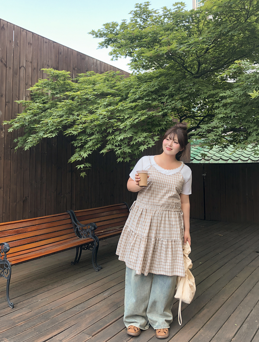 多隱格紋緊身胸衣康康西部連身裙