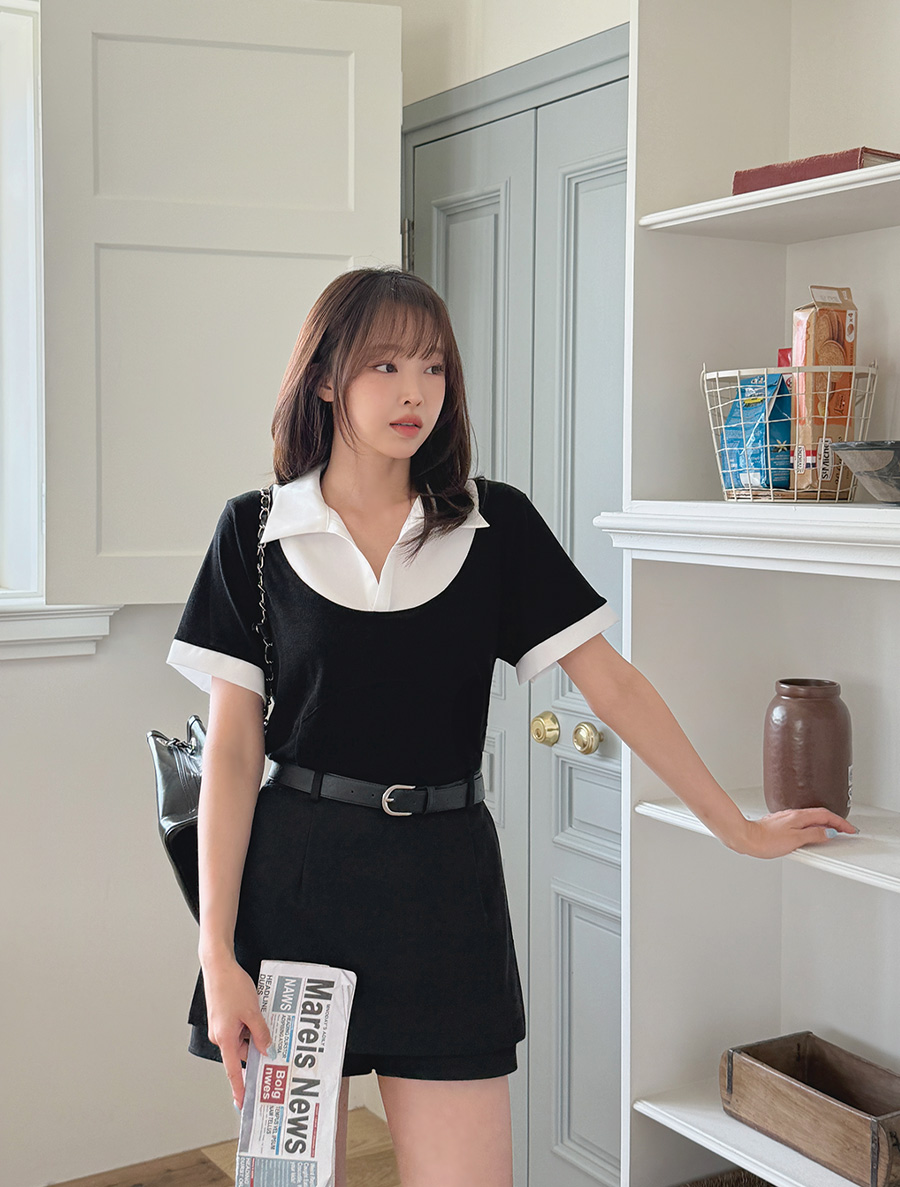 Muraen 拼色剪裁領口 T 卹