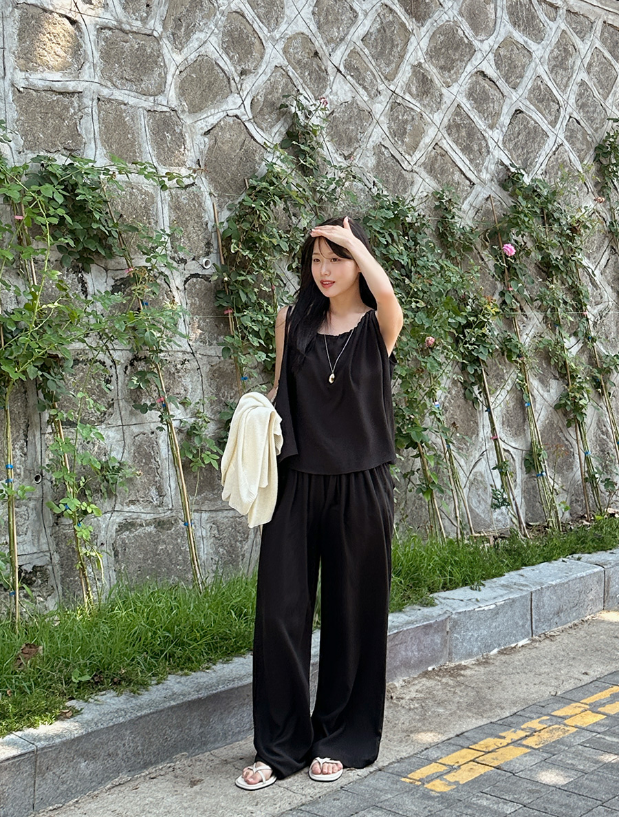 TINUA 亞麻寬長腰帶褲
