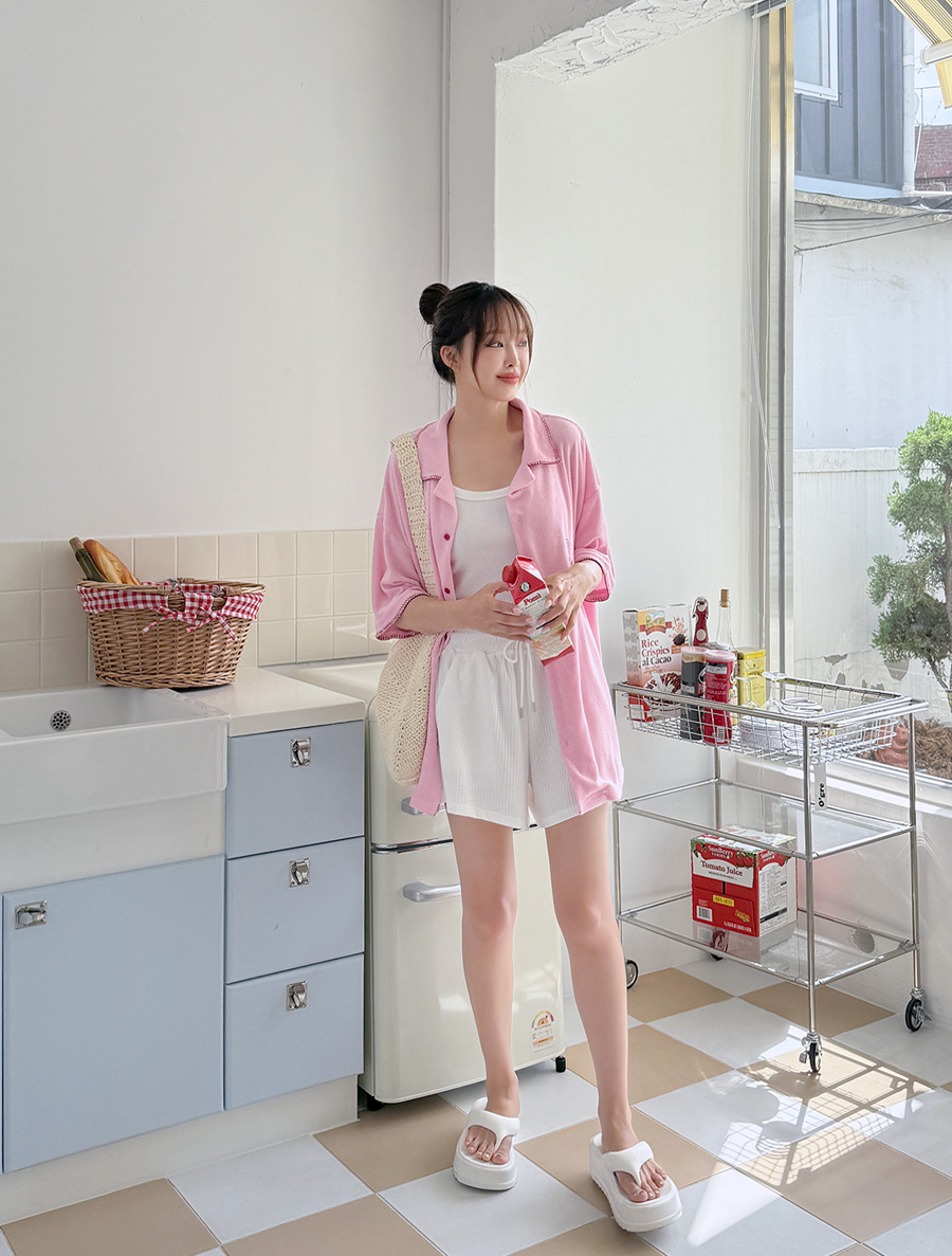 Puenc 華夫格褲腰帶褲