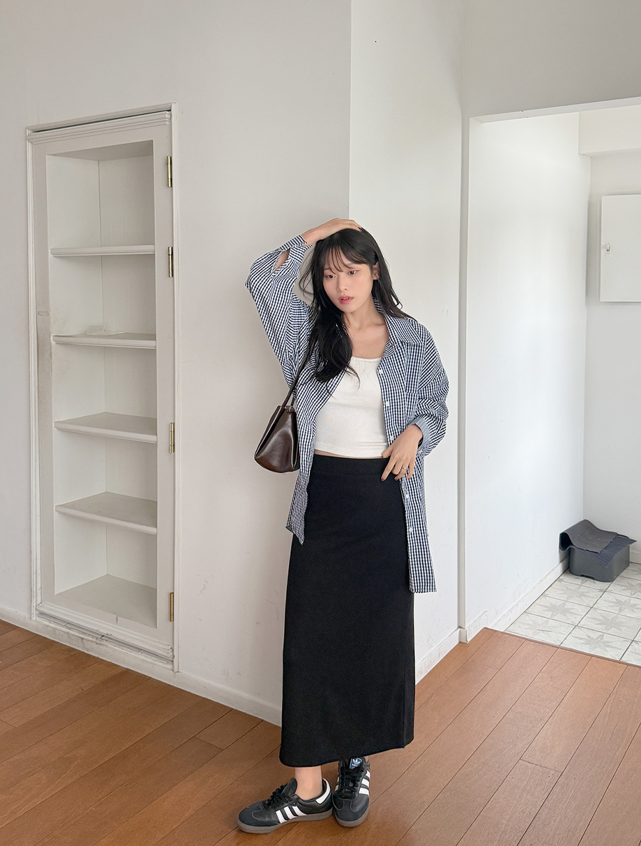 Seatu 羅紋開衩長腿裙