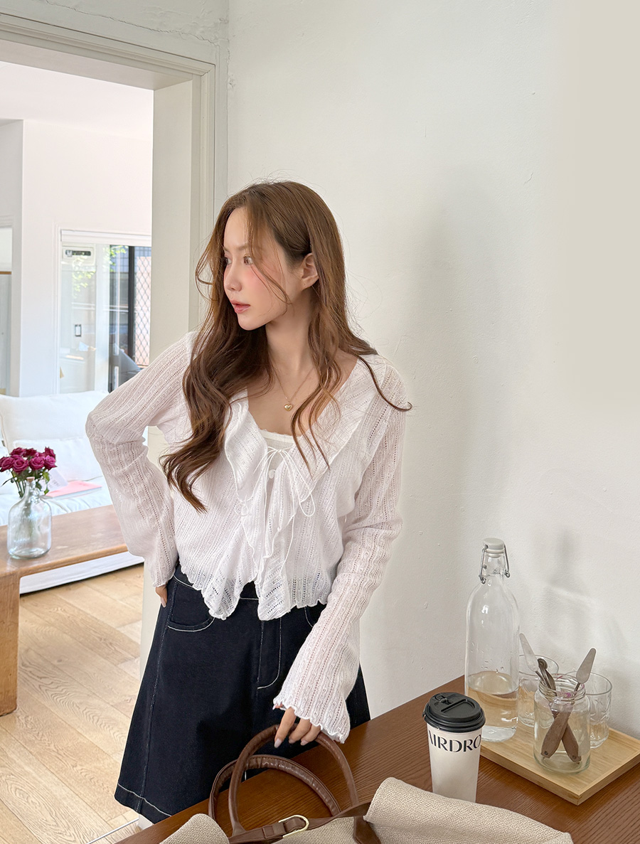 Rickpe 透明 Frill 蝴蝶結 Open 衫