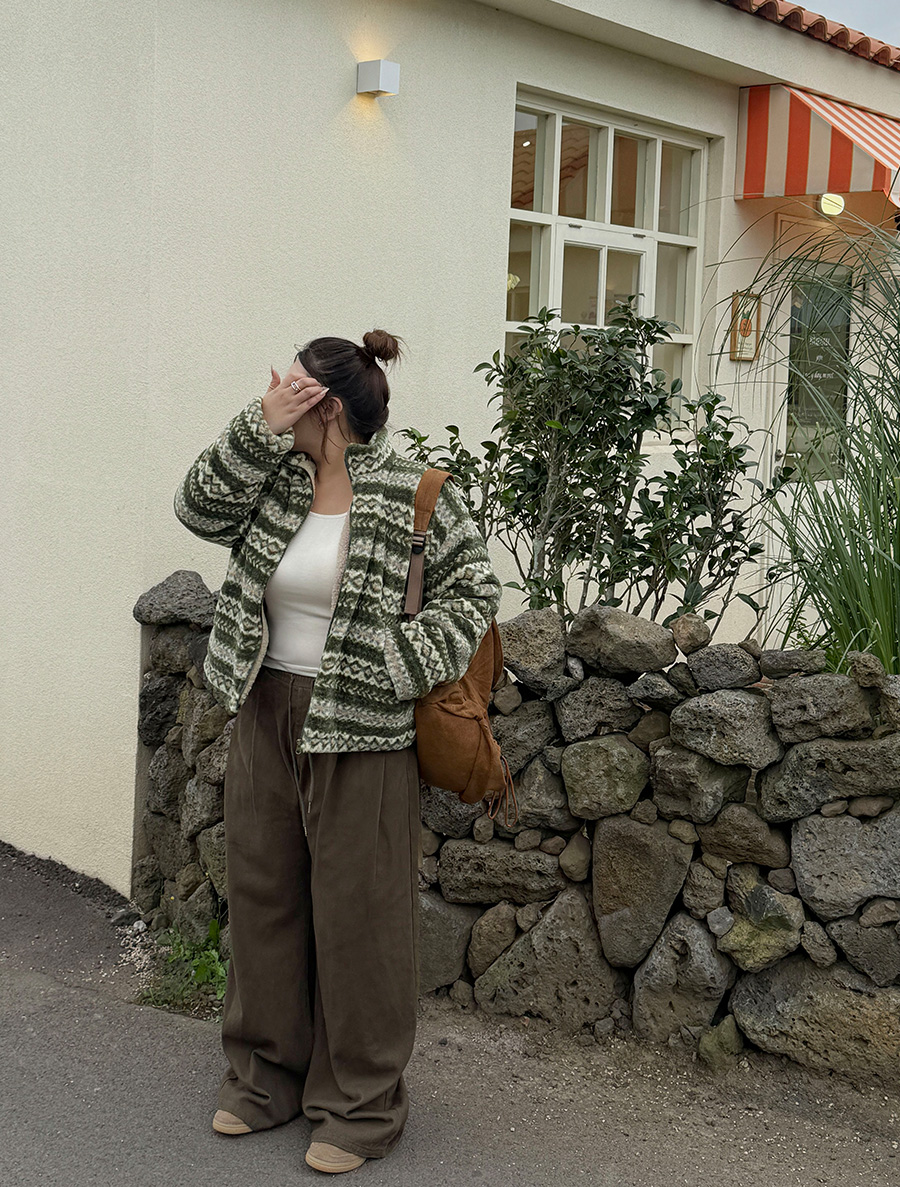 Meton 桃色抓絨褲,長度可選,褶襉寬腰帶設計