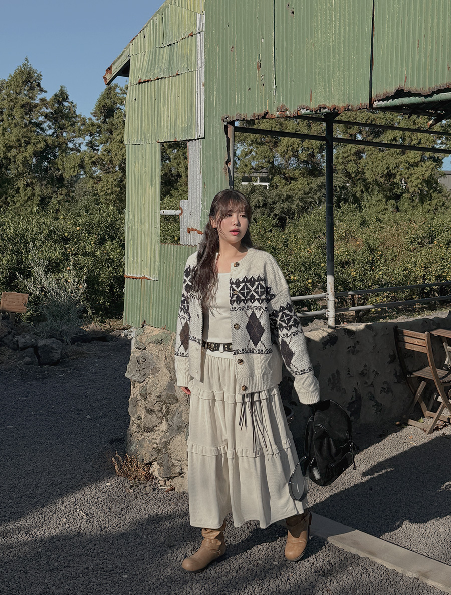 新款麻質燈芯絨荷葉邊長裙