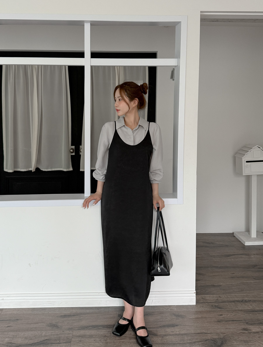 Portne 緞面緊身胸衣長洋裝一件