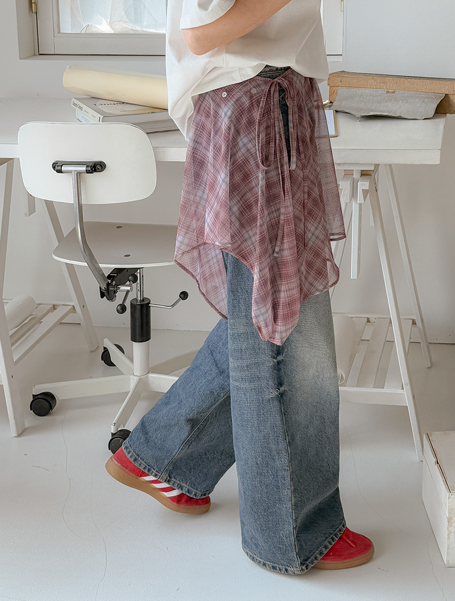 Myorinp 格紋多層裹身裙