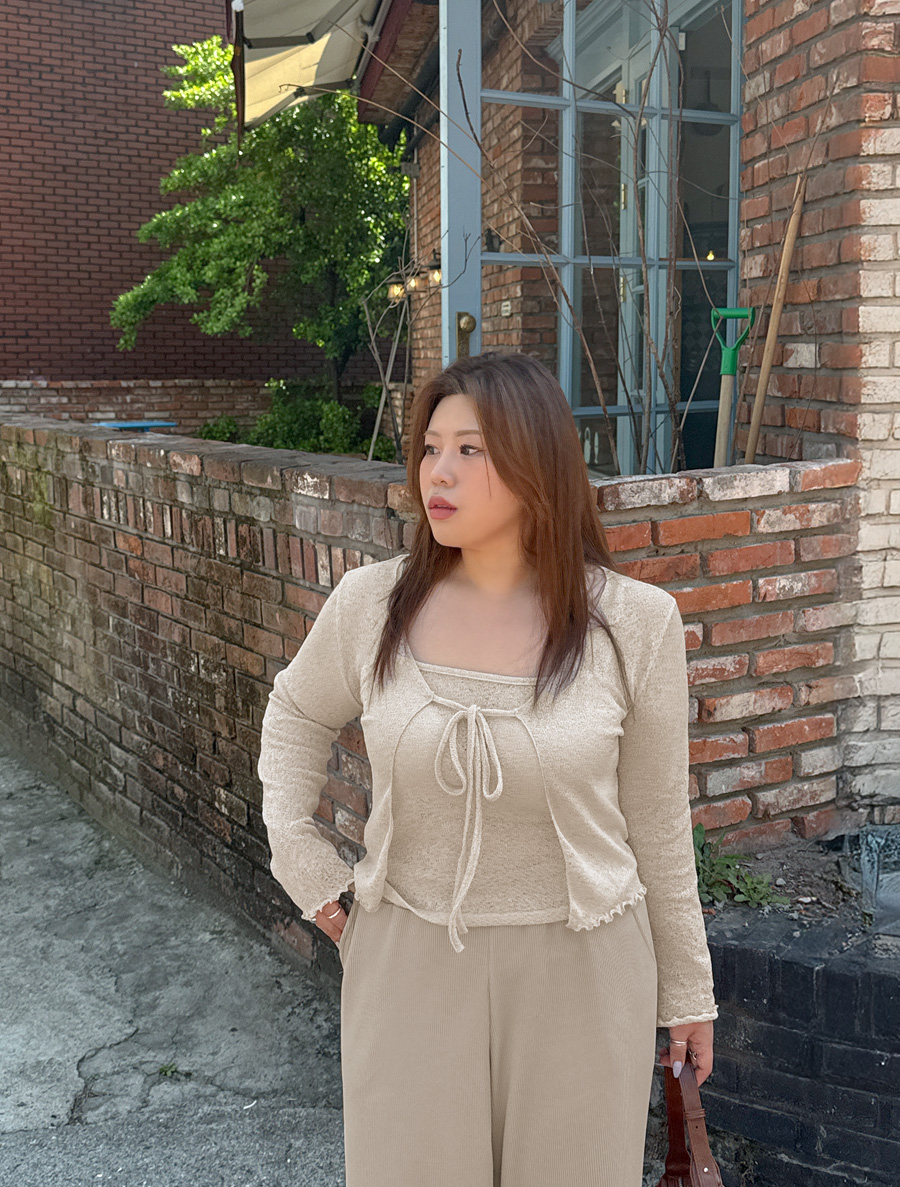 Biretsu透明波浪吊帶開襟衫SET