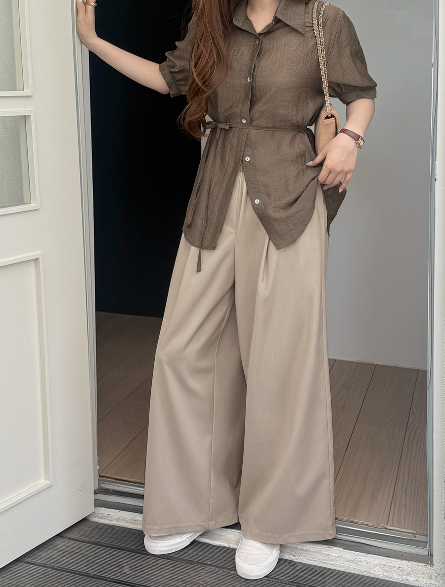 Opuen 褶襉寬腰帶休閒褲