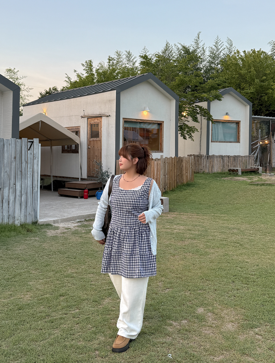 Viewhenp 格紋背帶 迷你洋裝