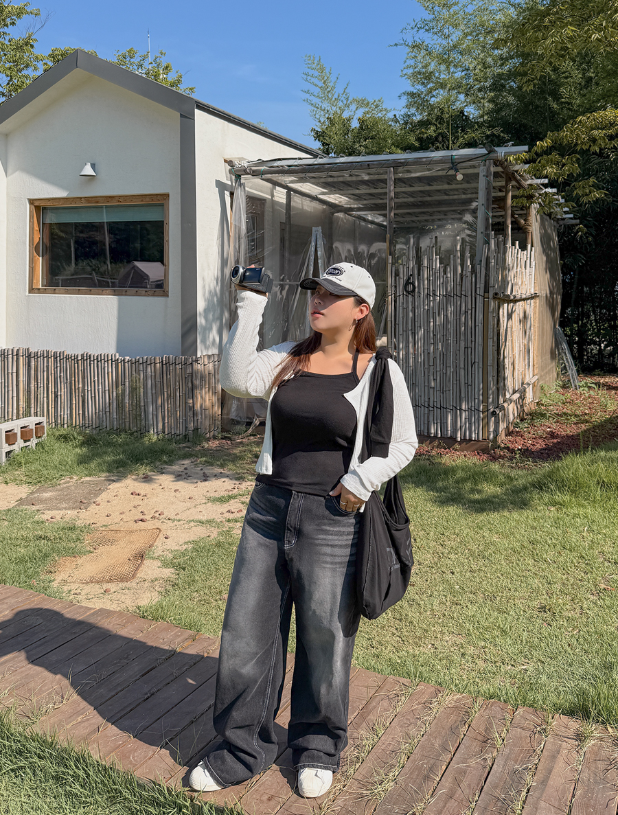 Tonyf 縫紉寬長牛仔褲