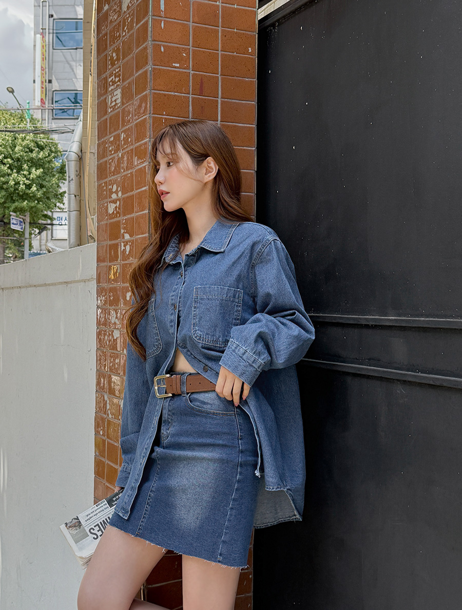 Pihenco 水洗剪裁牛仔半身裙