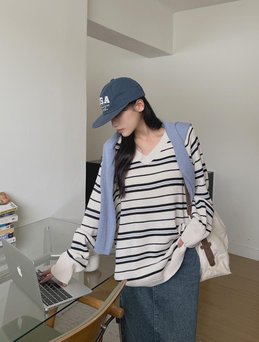 章魚V領撞色風格針線活