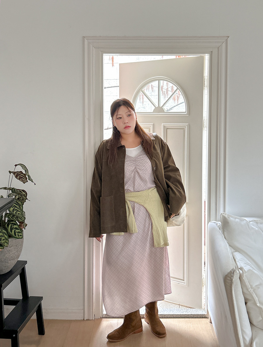 Dibre 褶皺格紋緊身胸衣長款西式