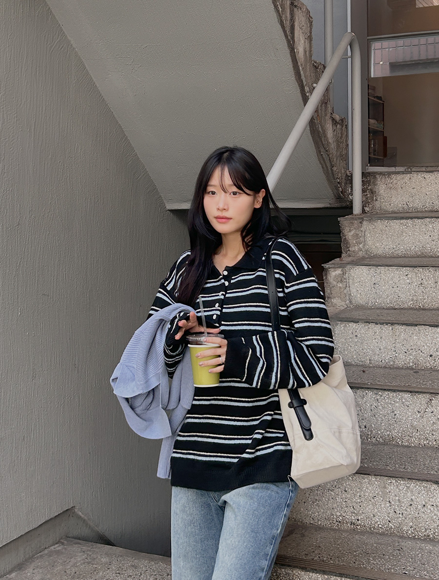 [EVELLET] Lentimeu條紋配色針織衫