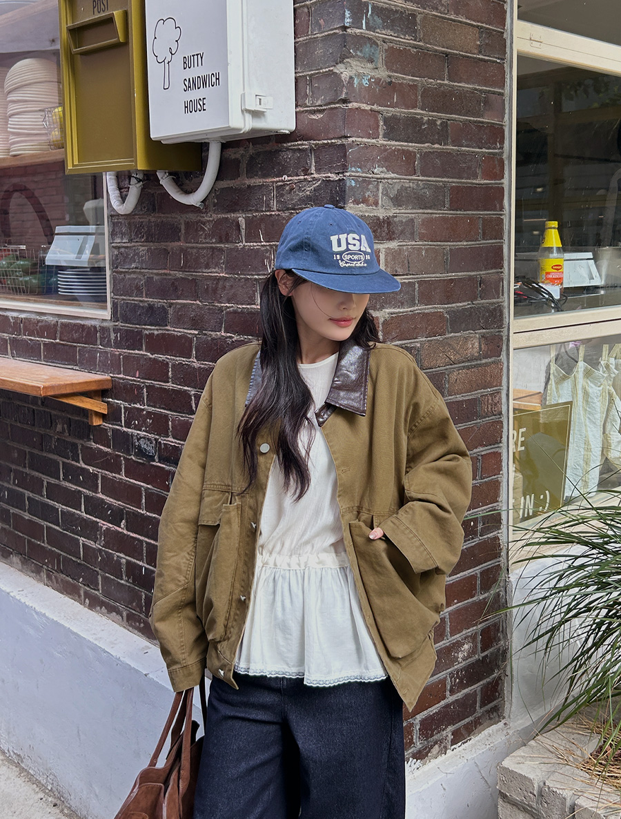 Enike 拼色口袋牛仔夾克