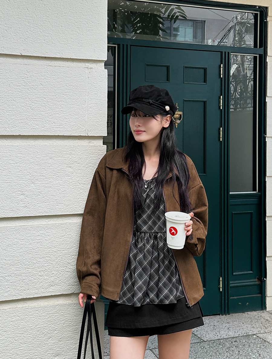 Qed 毛皮轉印藍色牛仔套裝