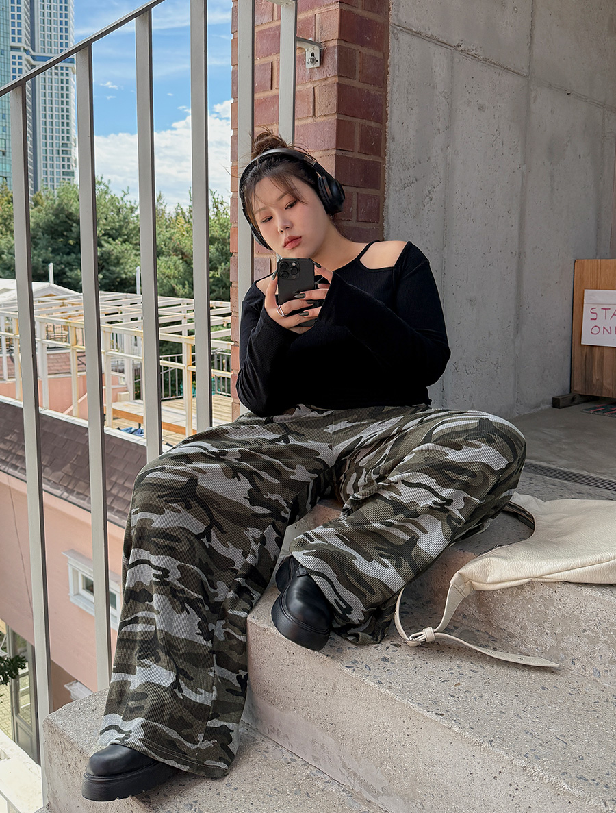 Toyf 華夫格迷彩長袖工作短褲