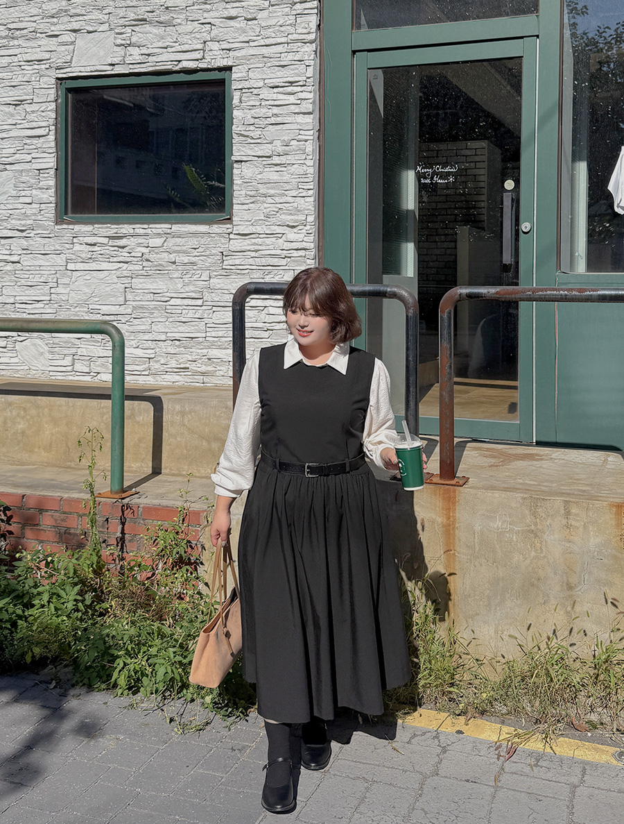 Denmua 褶皺吊帶長袖西式