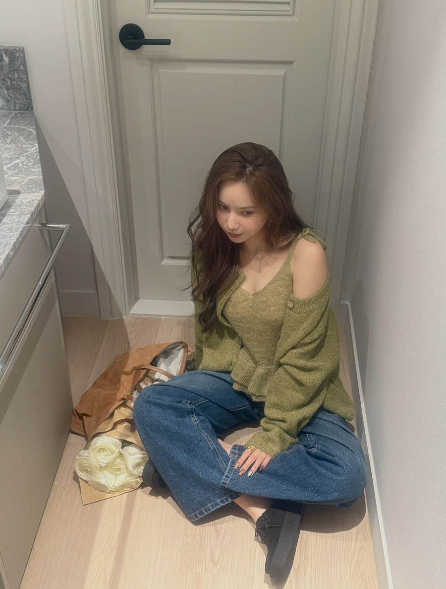 Mizenp 羊皮荷葉邊刺繡胸衣