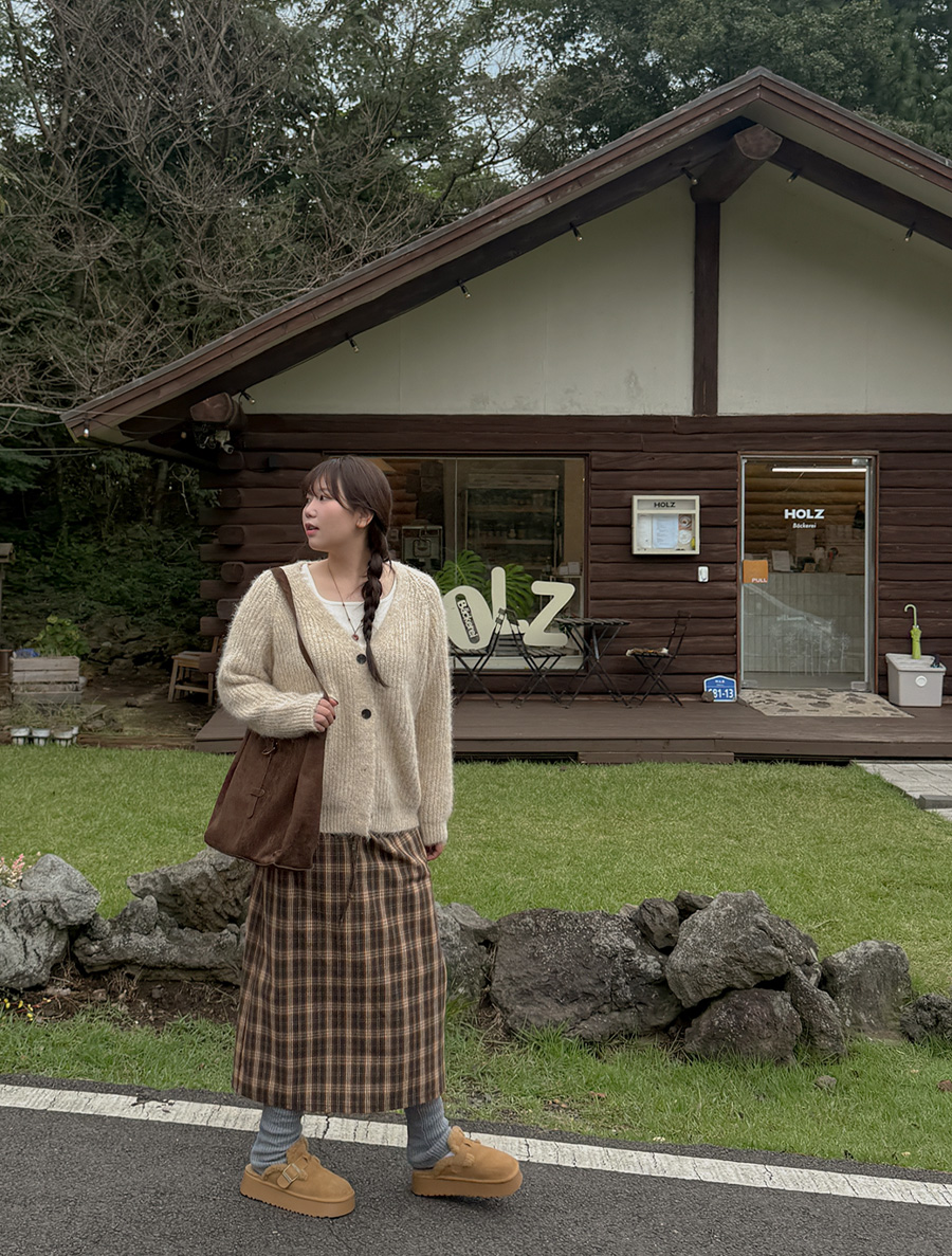 亮麗格紋串腰帶長裙