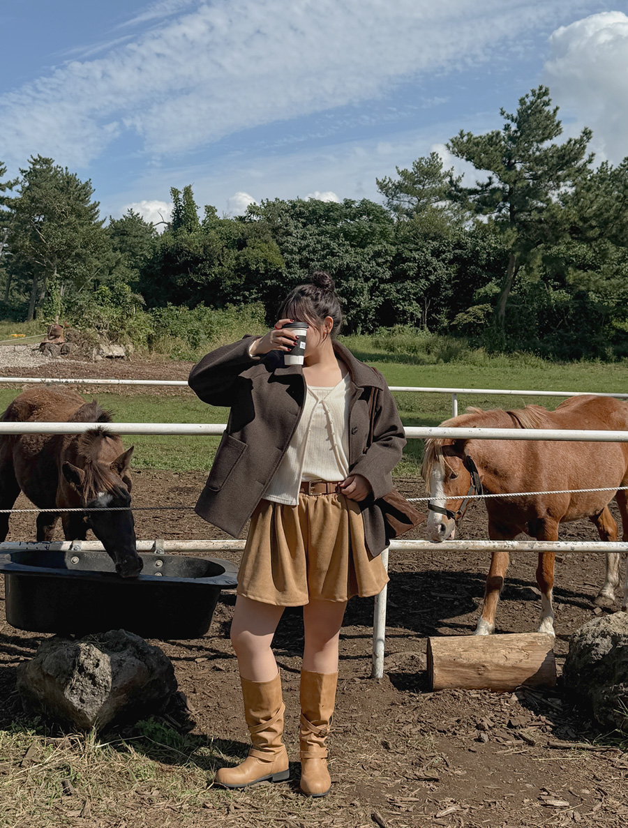 Madenp 翻毛皮抽褶裙褲