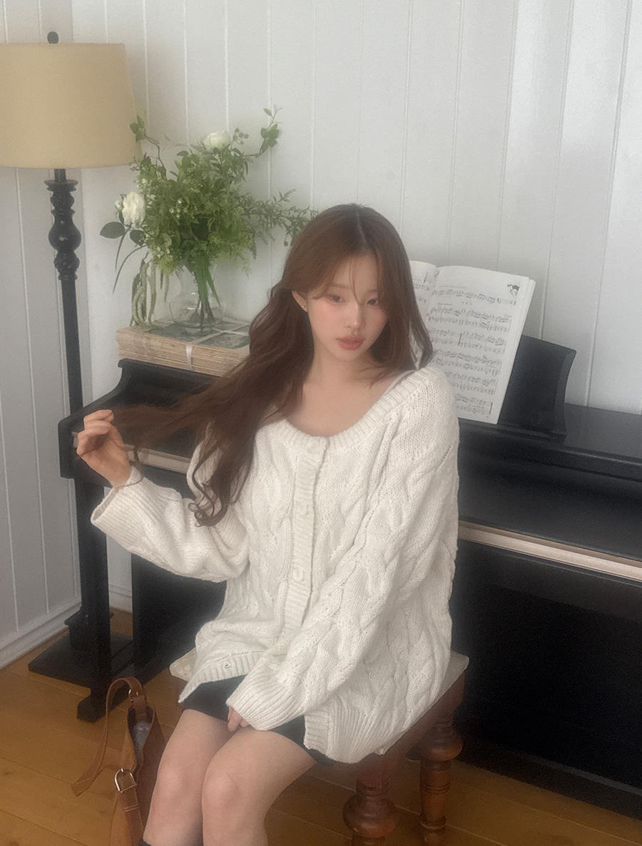 PewDimyu 羊毛麻花型雙層針織衫開口衫