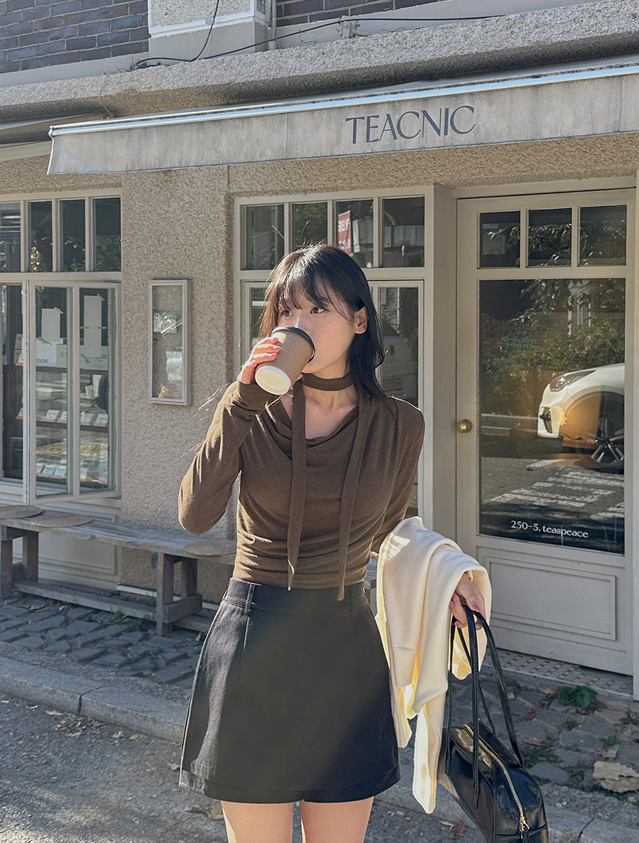 [EVELLET] Muvea 領帶套裝抽褶垂墜 T 卹