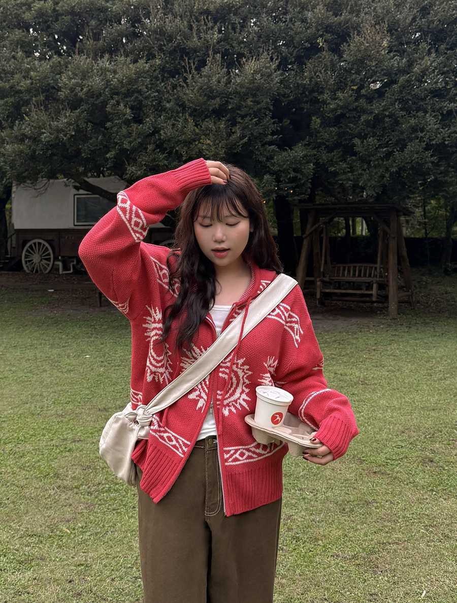 北歐蘇伯雙層針織連帽拉鍊衫