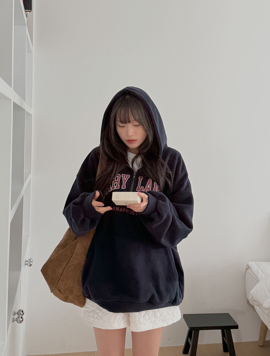 Toyden 抓絨字母半拉鍊軍裝男士