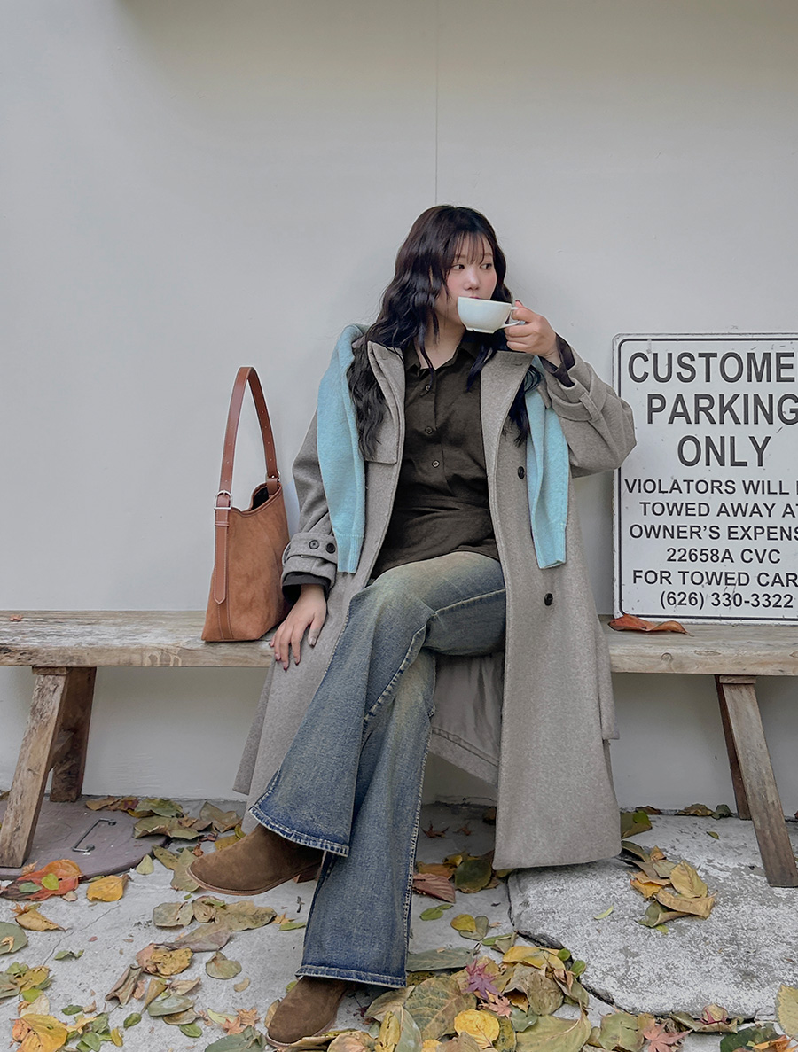 Noamyu 腰帶套裝 羊毛 不平衡風衣 長衣 小號 大號服裝