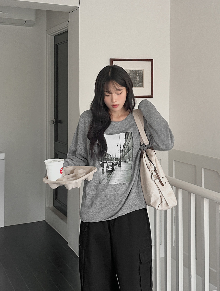 [EVELLET] 鐵色印花針織紙紋理