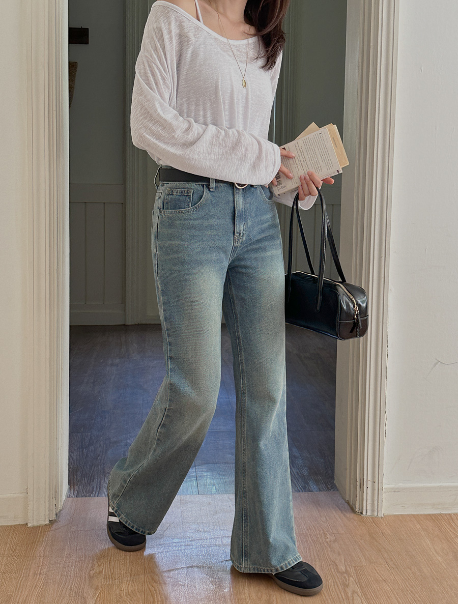 Senhaf 長款喇叭形棉質牛皮短裙