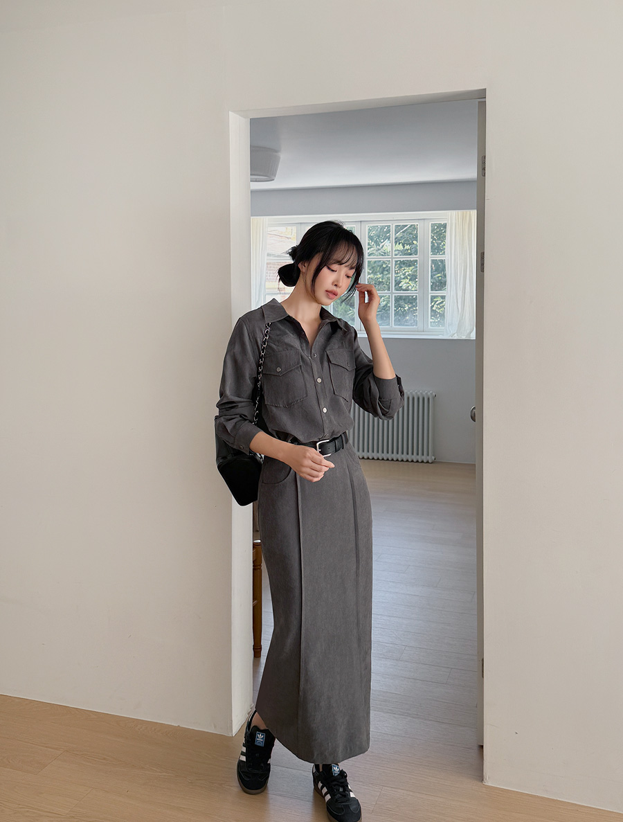 [EVELLET] 融化口袋大衣長裙套裝