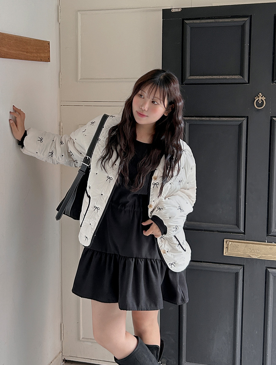 Fannue蝴蝶結圓形黑色紐帶夾克（3件）