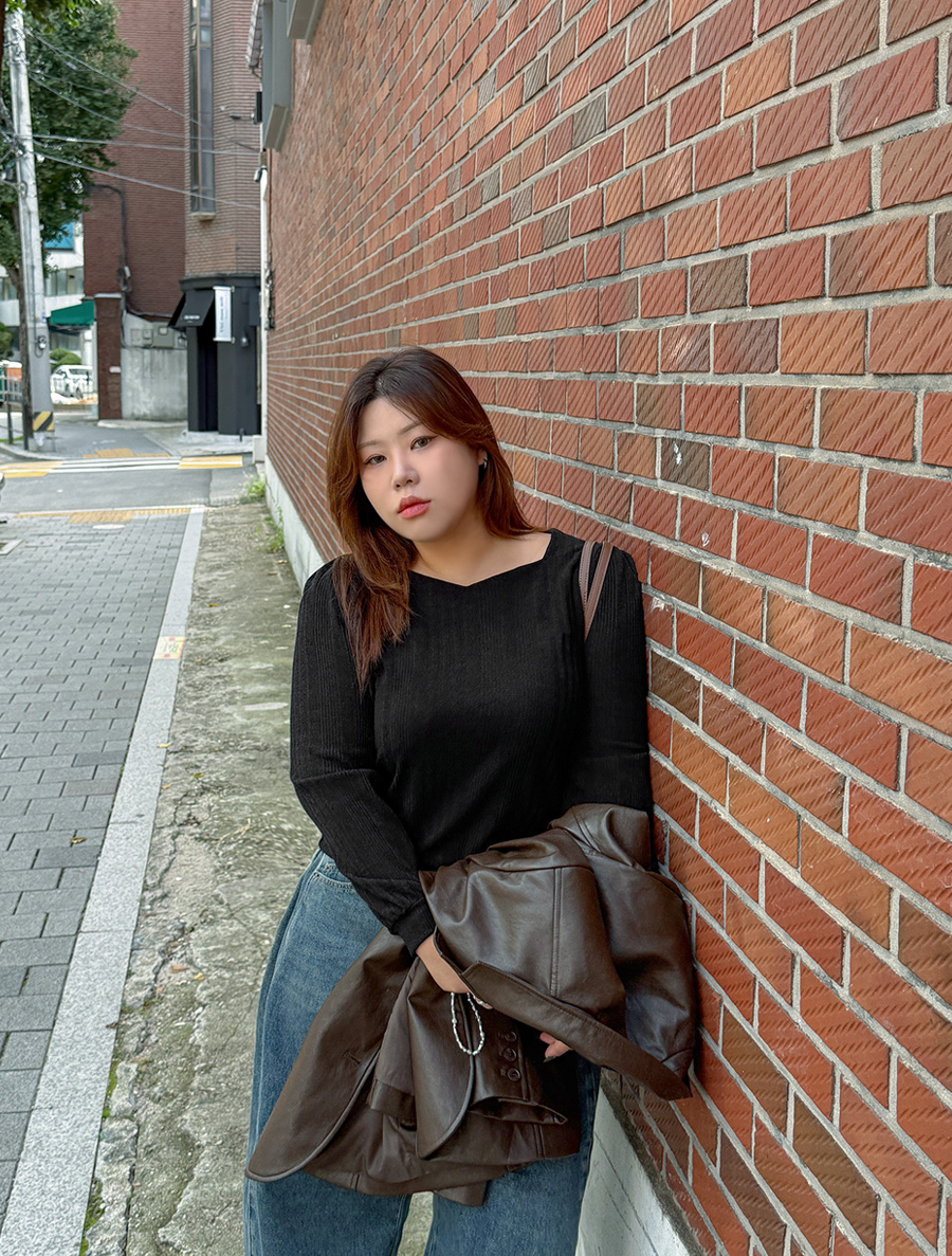 [EVELLET] Shamenko 羅紋心型領茶衫