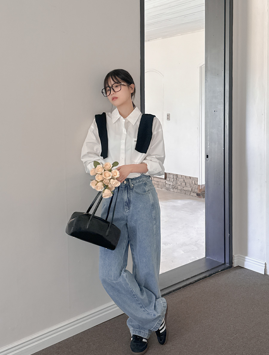 [日常褲子] Elmudee 剪裁半寬牛仔褲