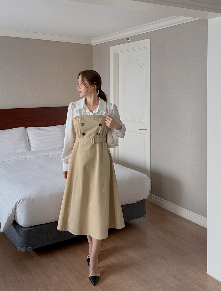 [EVELLET] 洛比風格撞色長洋裝