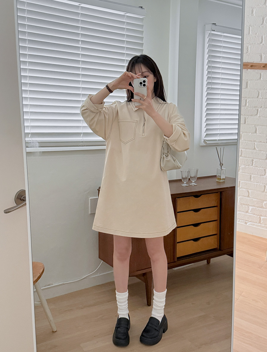 [EVELLET] Melbay 彩色針腳半拉鍊迷你連身裙