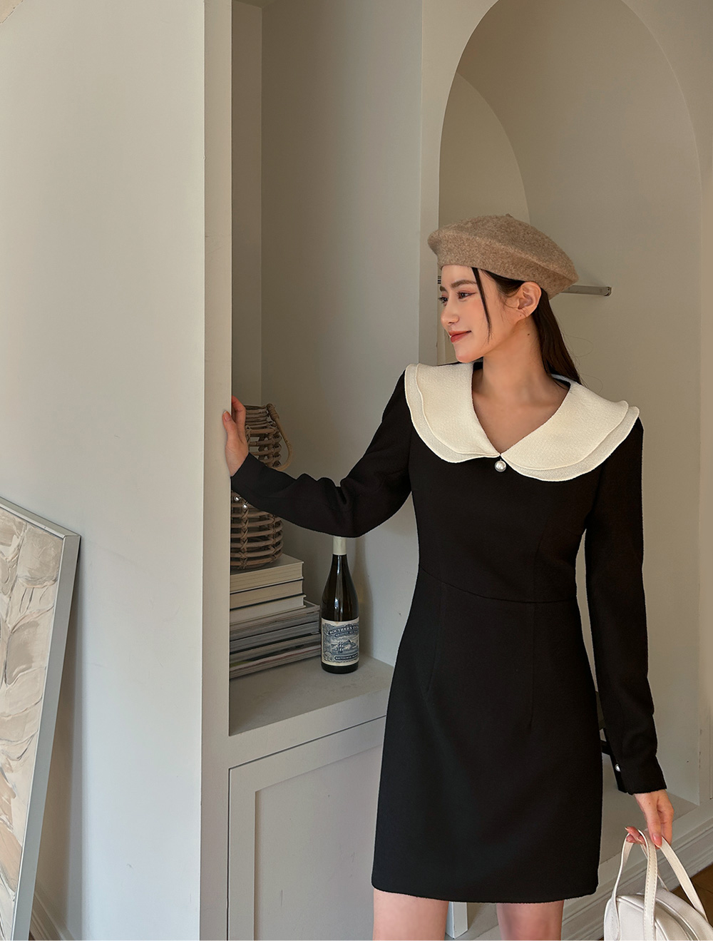 [EVELLET] Curlnop 荷葉邊領 粗呢 一件