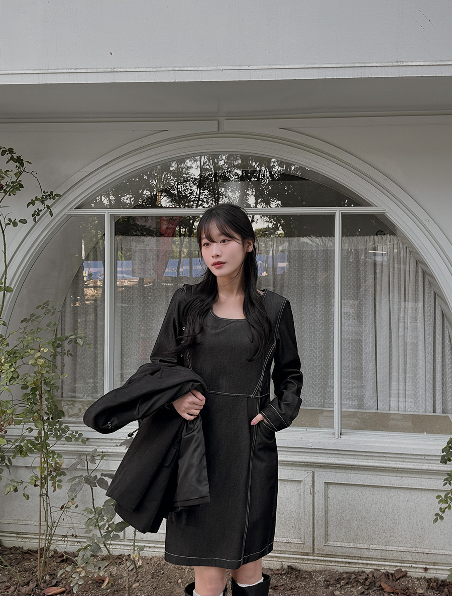 [EVELLET] Livina 牛仔拼色拼接迷你洋裝