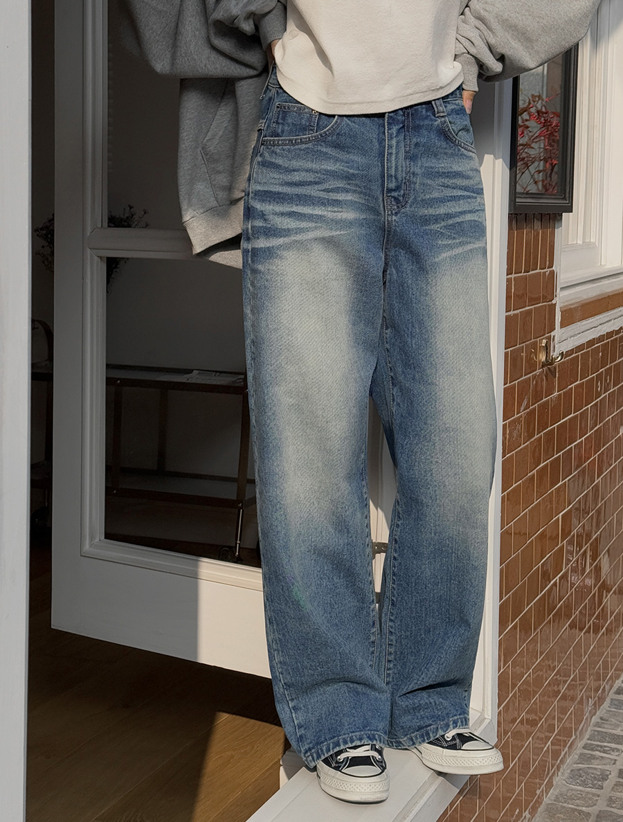 純水半寬長牛仔褲