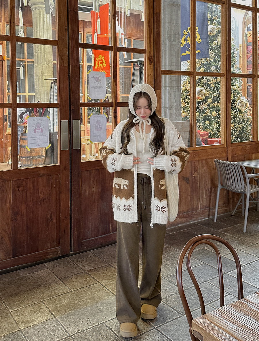 Onfha 長版燈芯絨抓絨喇叭褲腰長褲