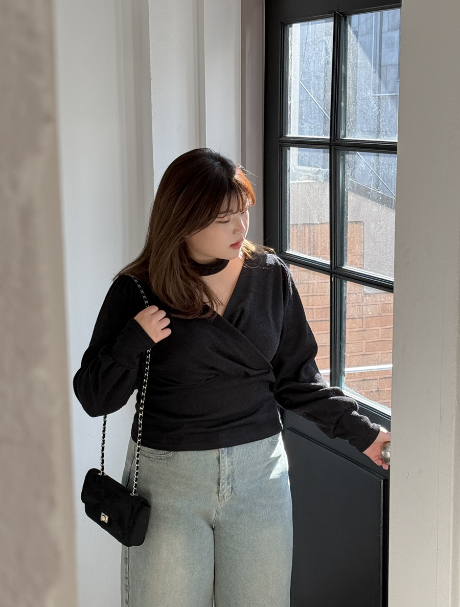 [EVELLET] Tieubell Choker SET 裹身抽褶茶色襯衫