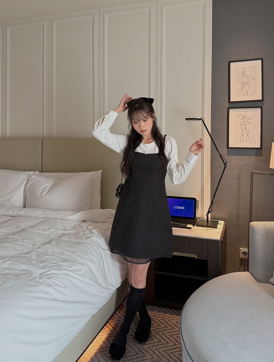 [EVELLET] 穆甸粗閃緊身胸衣迷你連身裙