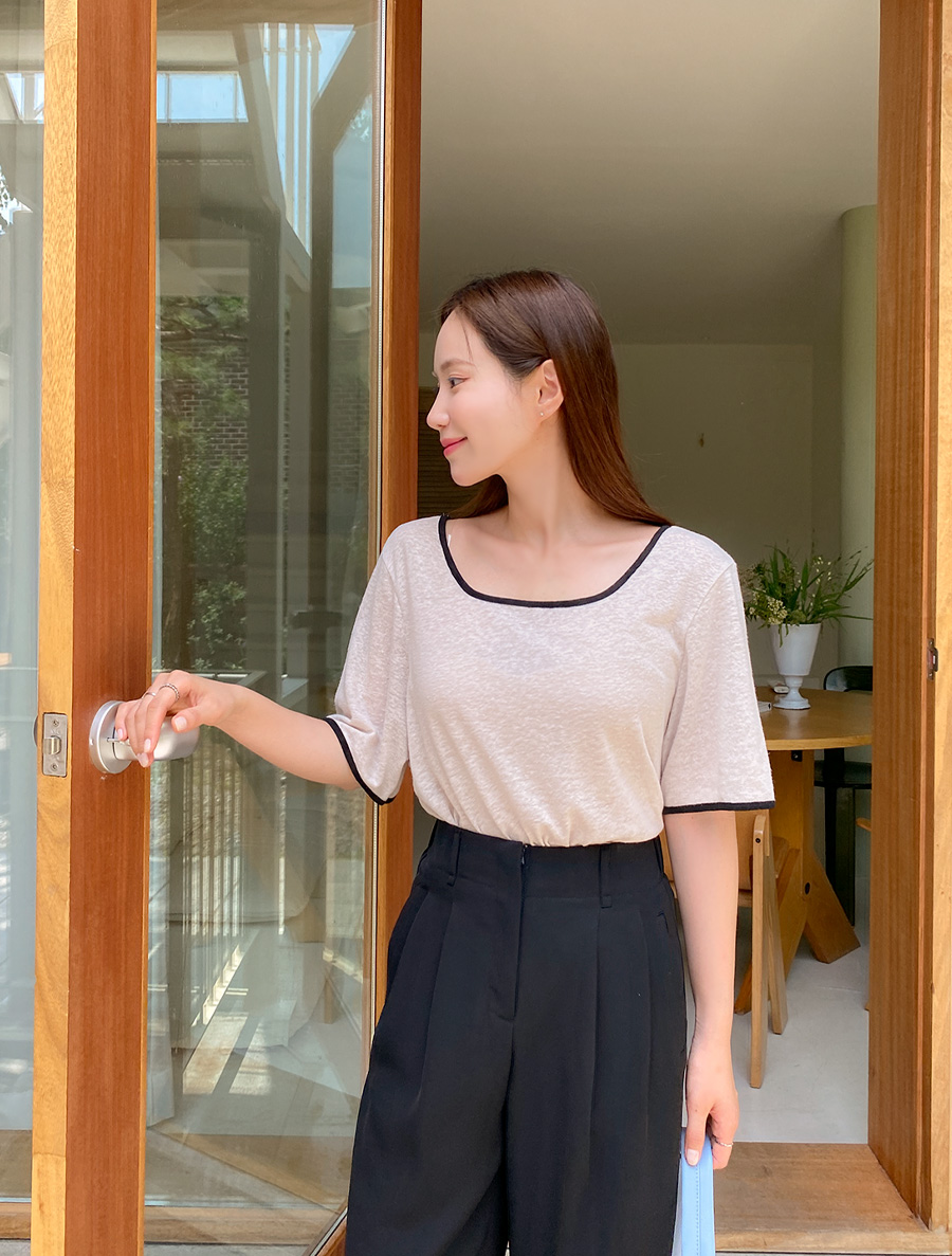 [EVELLET] 次郎電亞麻拼色T卹