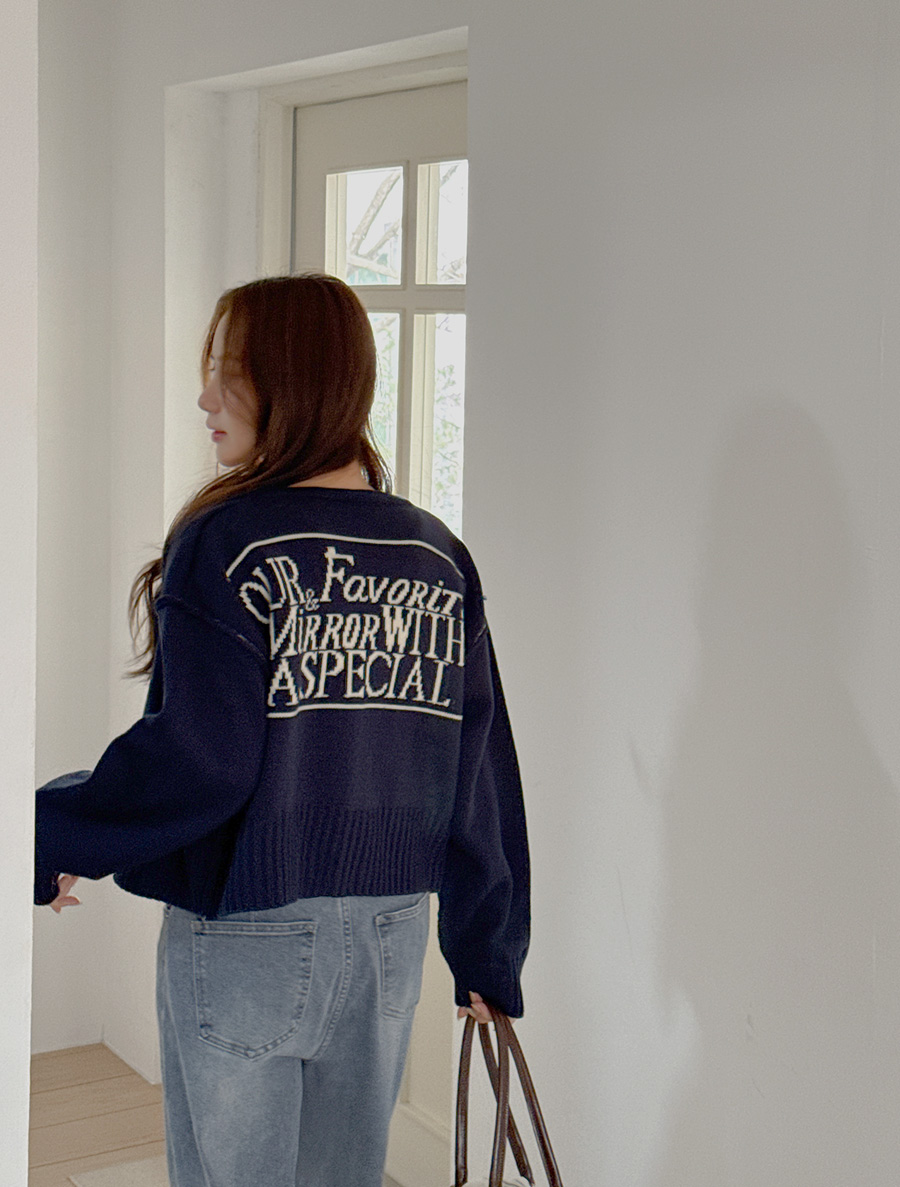 [EVELLET] Ruoff 字母縫製針織開襟衫